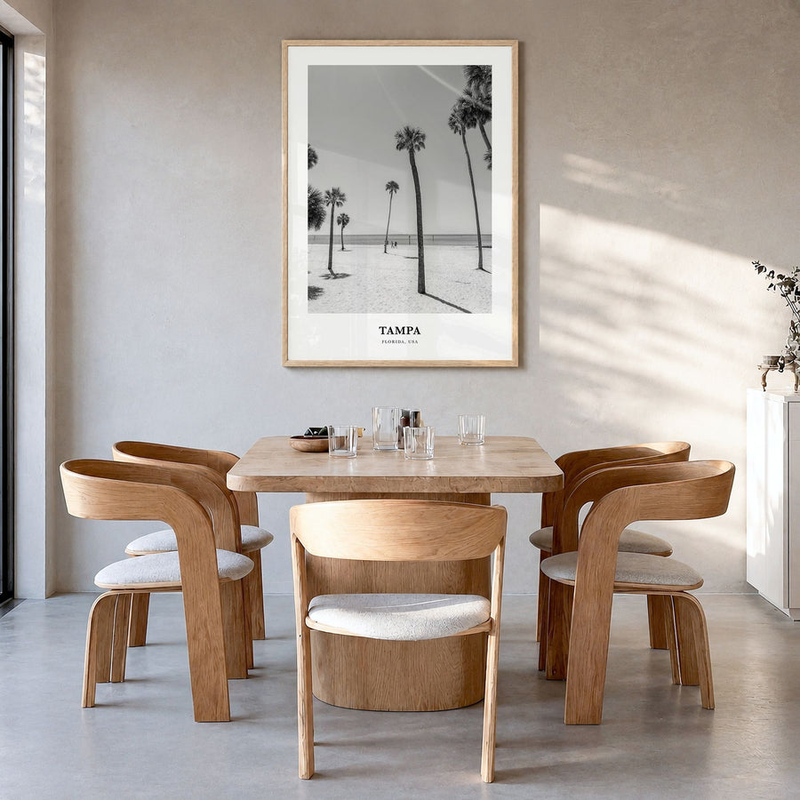 Tampa Classic No 1 Poster in a natural wood frame, hanging in a dining room