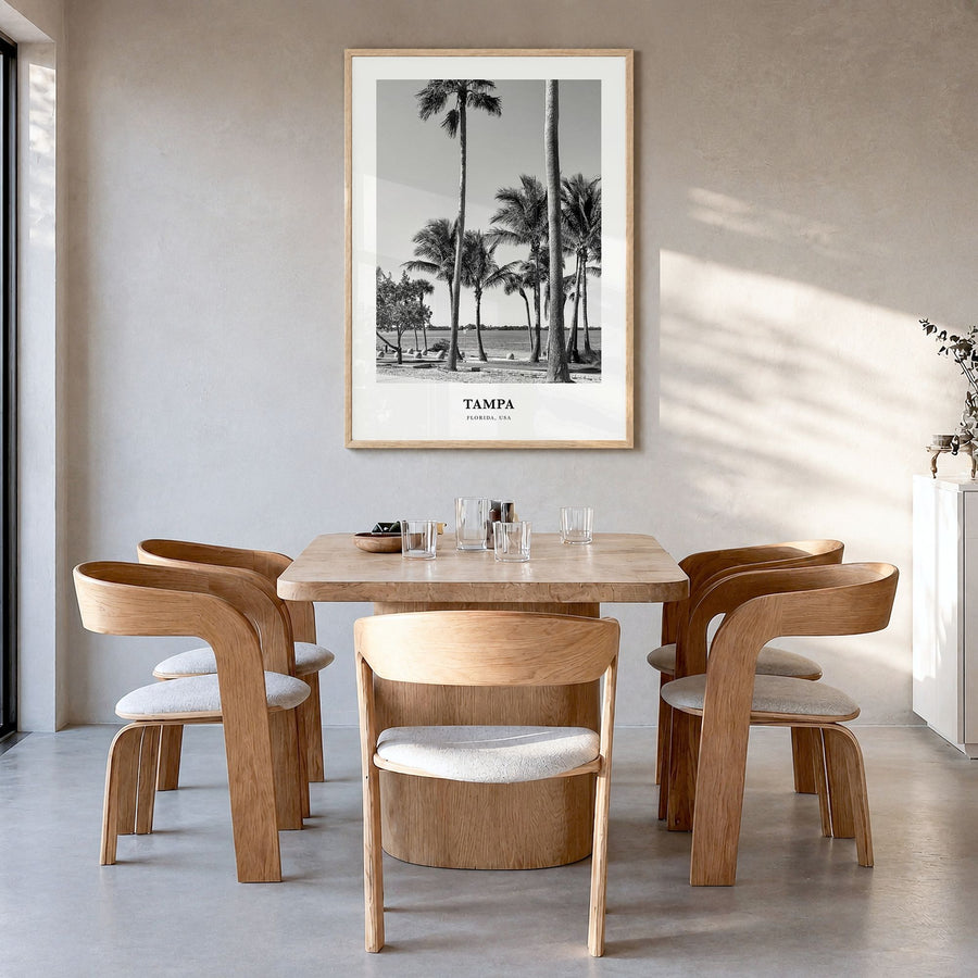 Tampa Classic No 3 Poster in a natural wood frame, hanging in a dining room