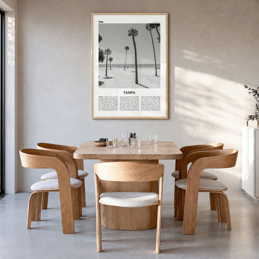 Tampa Newspaper No 2 Poster in a natural wood frame, hanging in a dining room