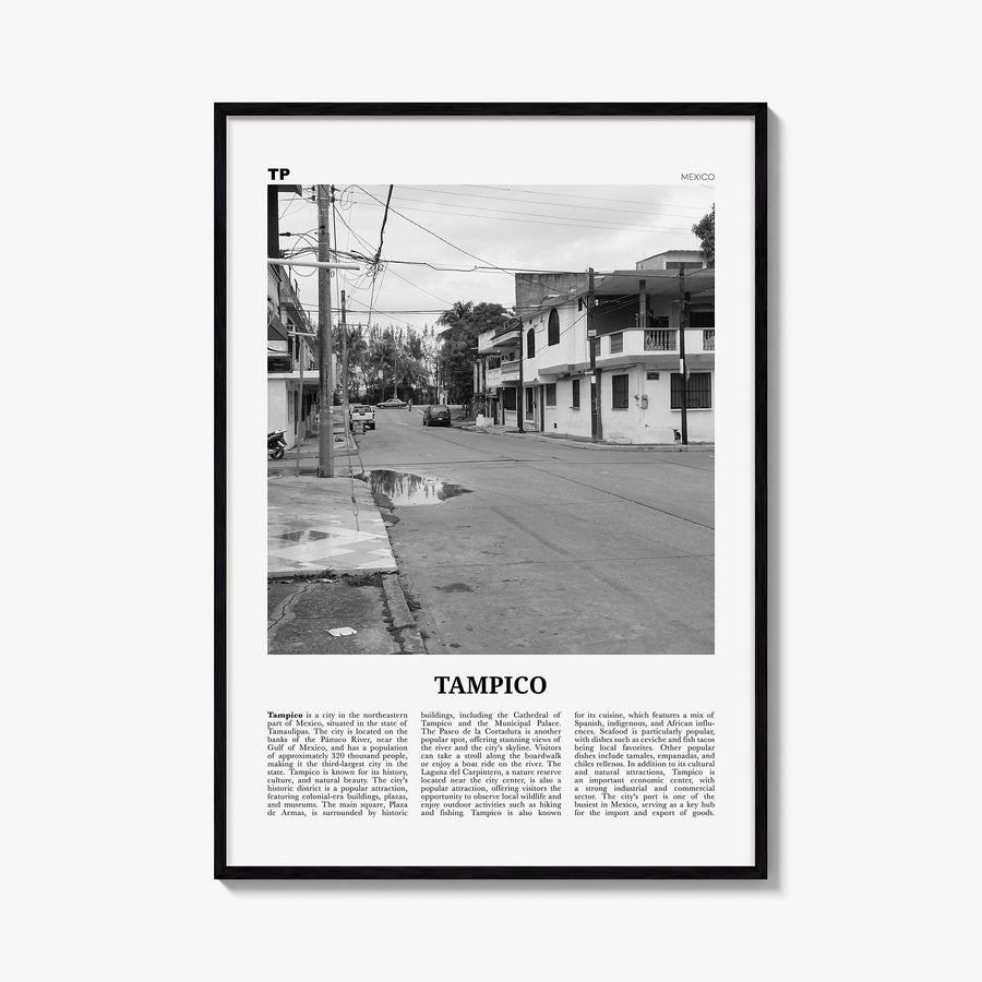 Tampico black & white newspaper poster of Mexico – vertical wall art, unframed print shown in interior mockup