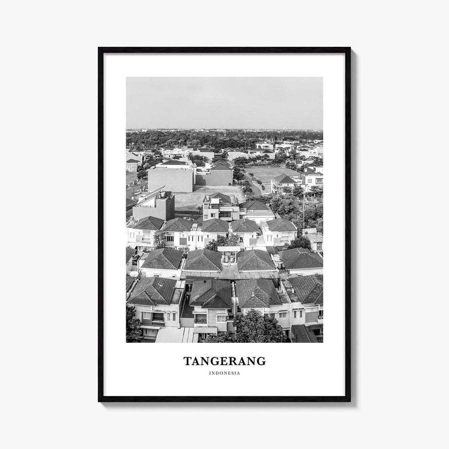 Tangerang black & white classic poster of Indonesia – vertical wall art, unframed print shown in interior mockup