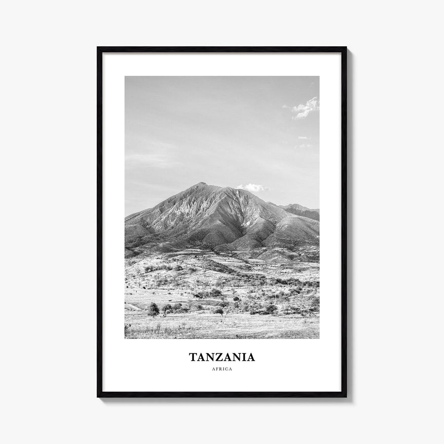 Tanzania black & white classic poster of Africa – vertical wall art, unframed print shown in interior mockup