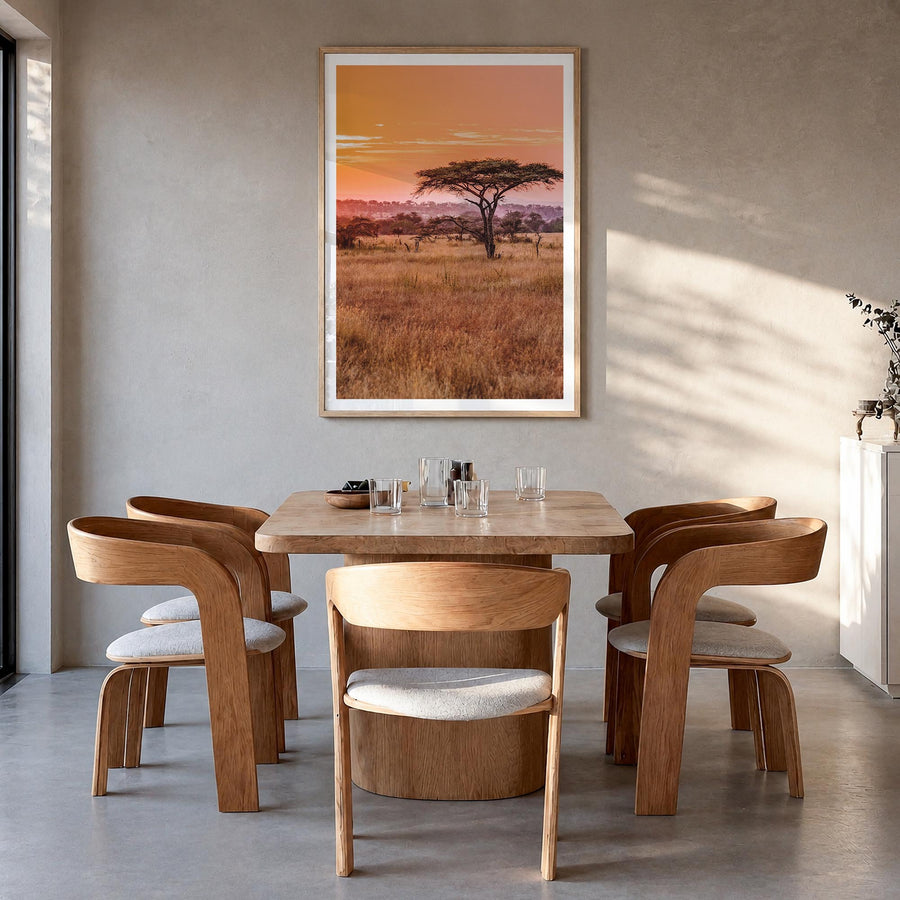 Tanzania colorful photo poster of Africa – vertical wall art in natural wood frame with white border, hanging on wall