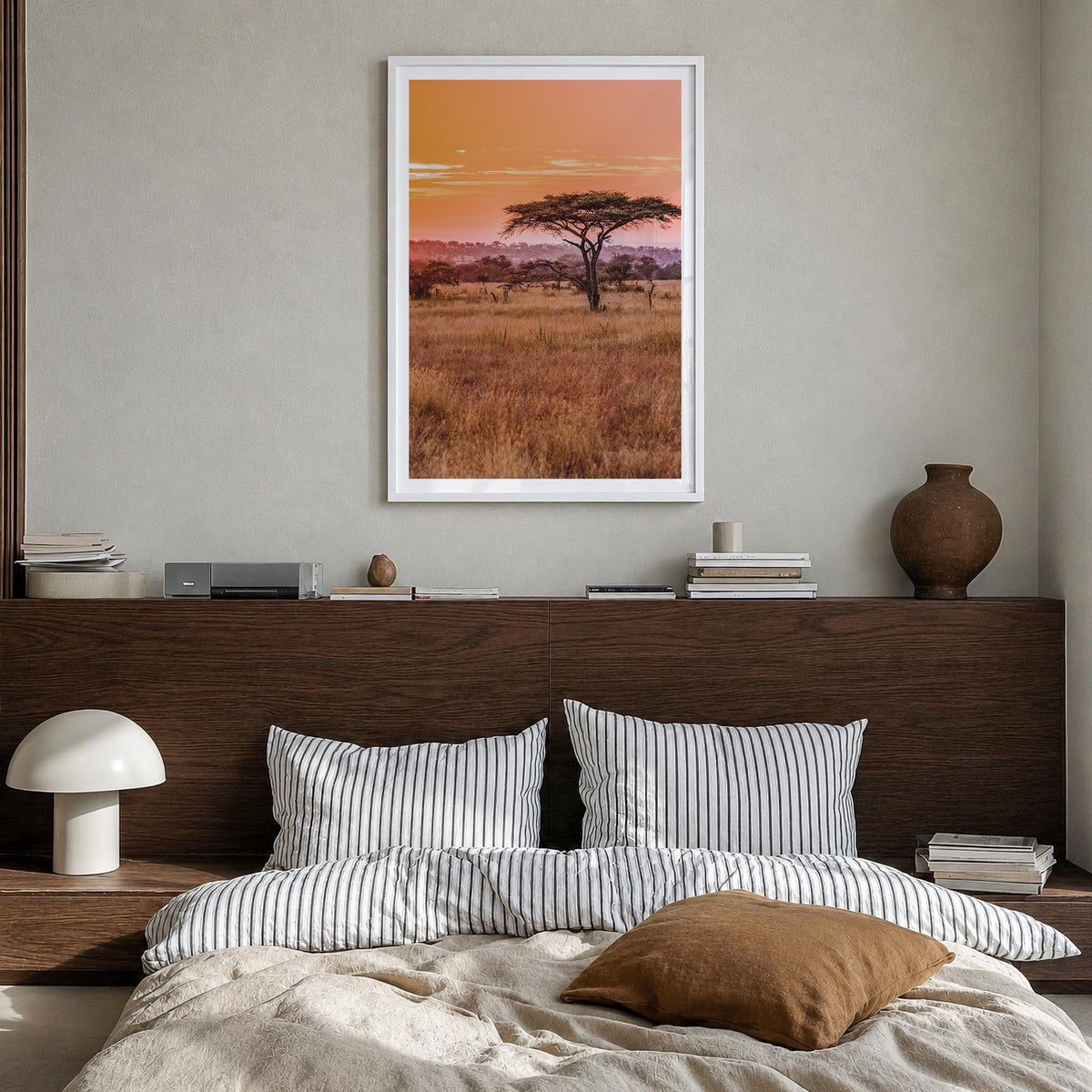Tanzania colorful photo poster of Africa – vertical wall art in white wood frame with white border, hanging on wall
