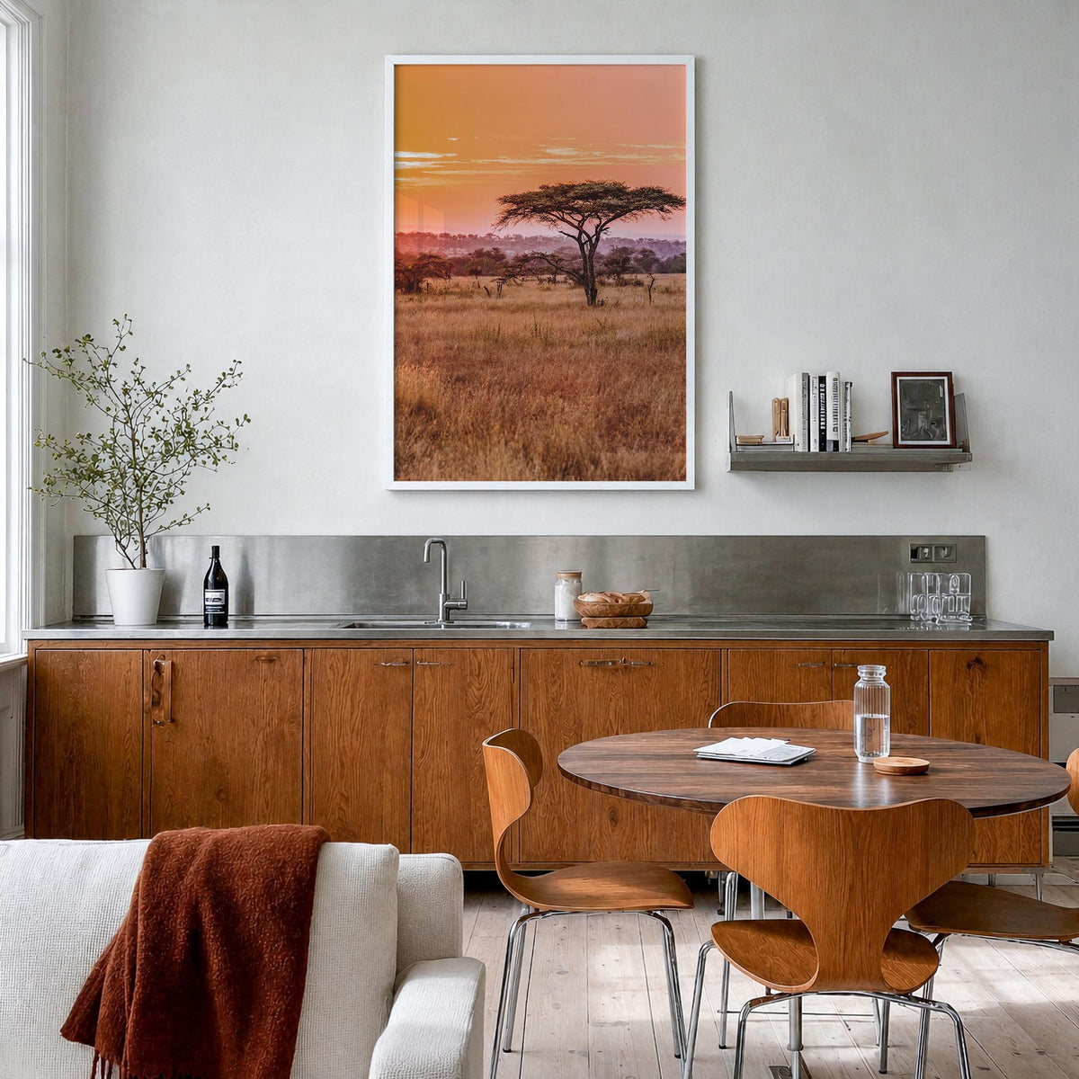 Tanzania colorful photo poster of Africa – vertical wall art in white wood frame, hanging on wall