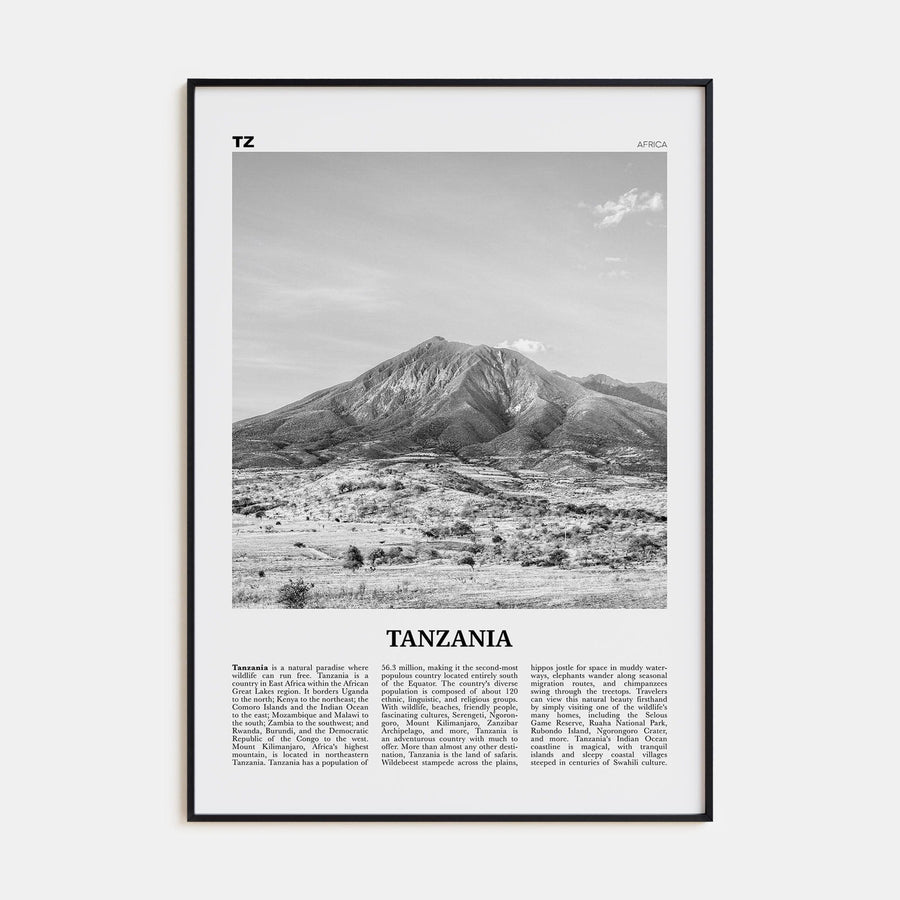 Tanzania Poster Black Metal / 8x12 in Nbourhood Travel B&W Poster