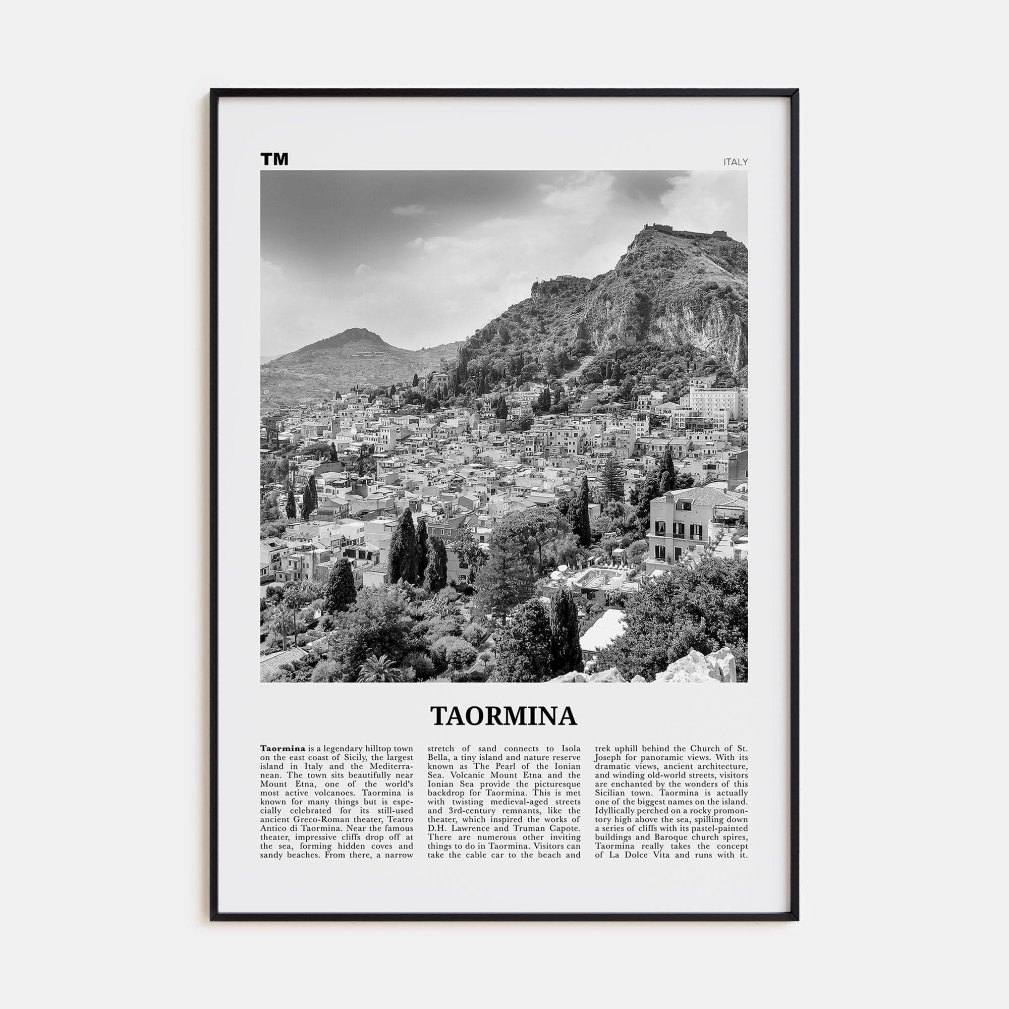 Taormina Poster Black Metal / 8x12 in Nbourhood Travel B&W Poster