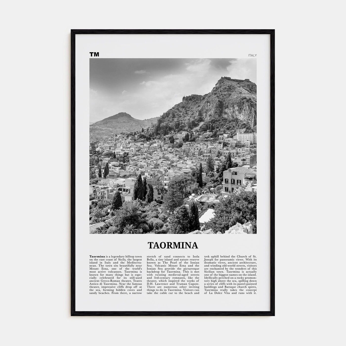 Taormina Poster Black Wood / 8x12 in Nbourhood Travel B&W Poster