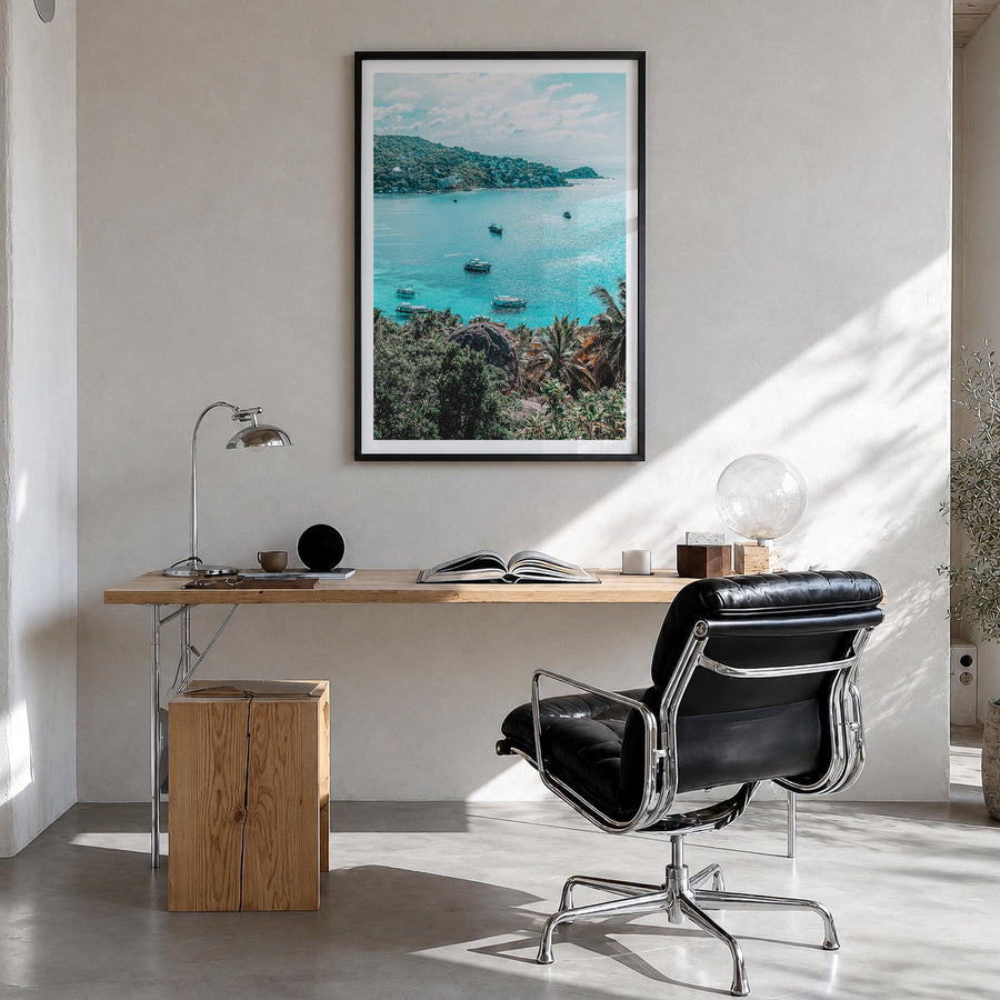 Taos colorful photo poster of New Mexico, USA – vertical wall art in black wood frame with white border, hanging on wall