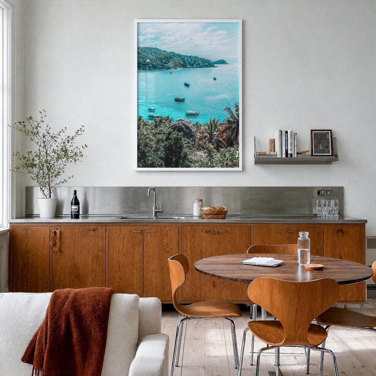Taos colorful photo poster of New Mexico, USA – vertical wall art in white wood frame, hanging on wall