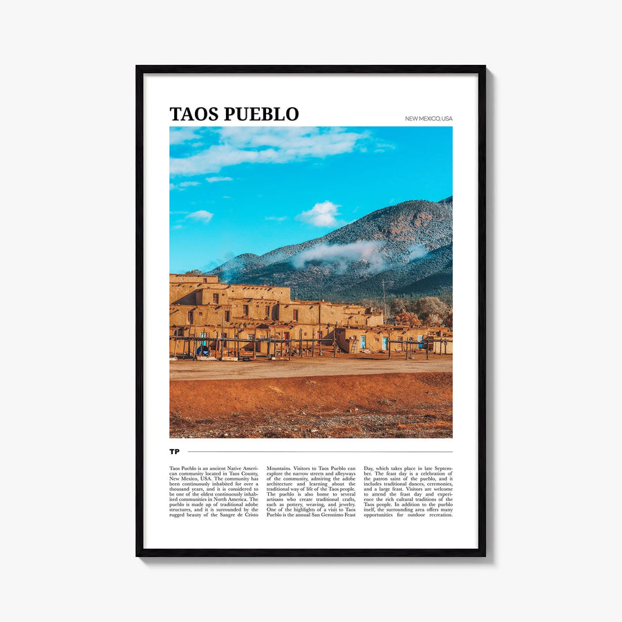 Taos Pueblo colorful travel poster of New Mexico, USA – vertical wall art, unframed print shown in interior mockup