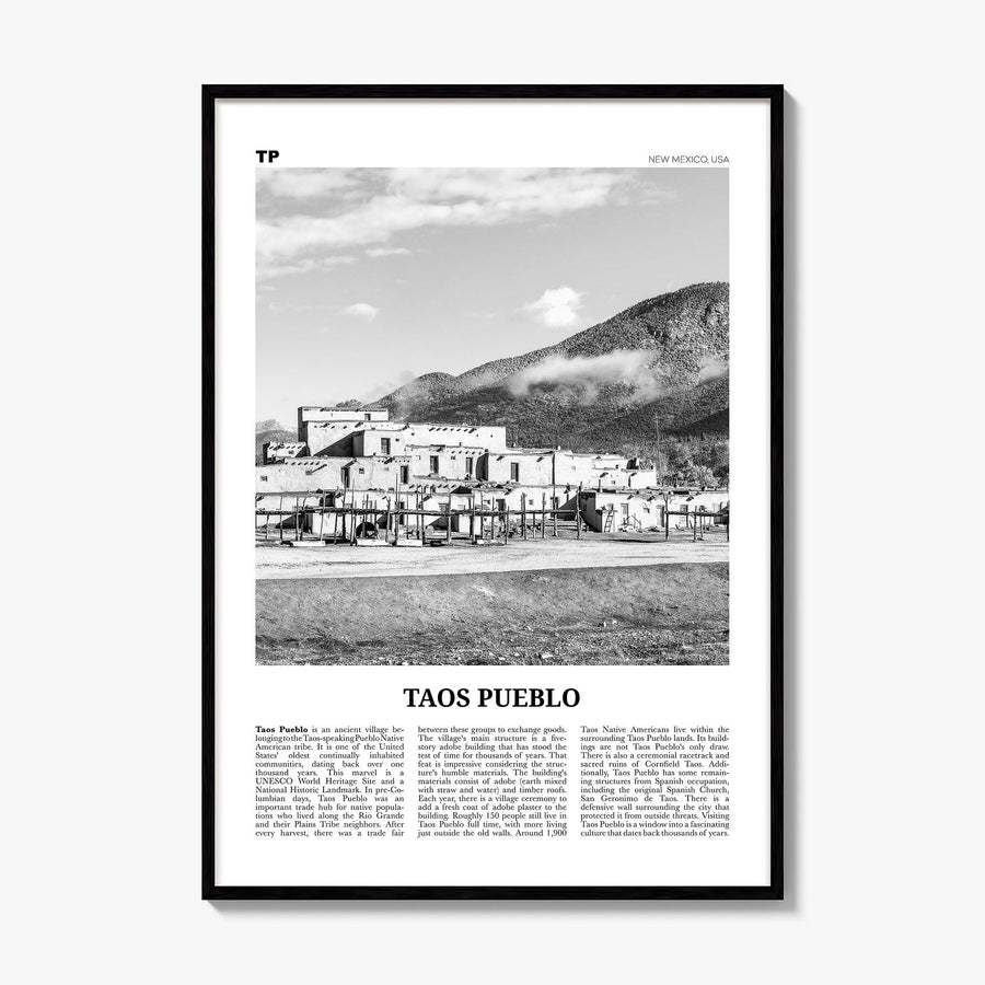Taos Pueblo Newspaper Poster, framed poster mockup