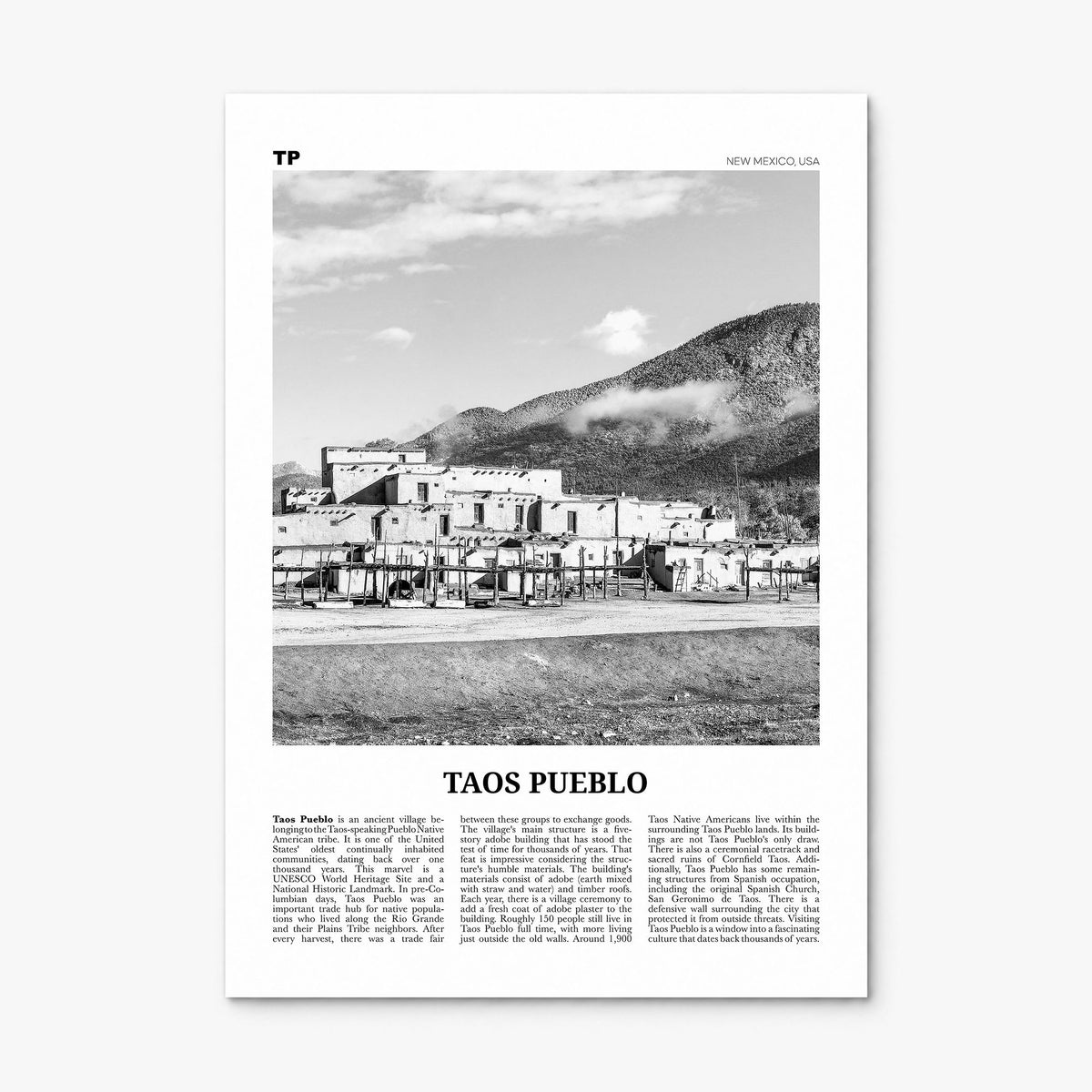Taos Pueblo Newspaper Poster, print only (unframed)