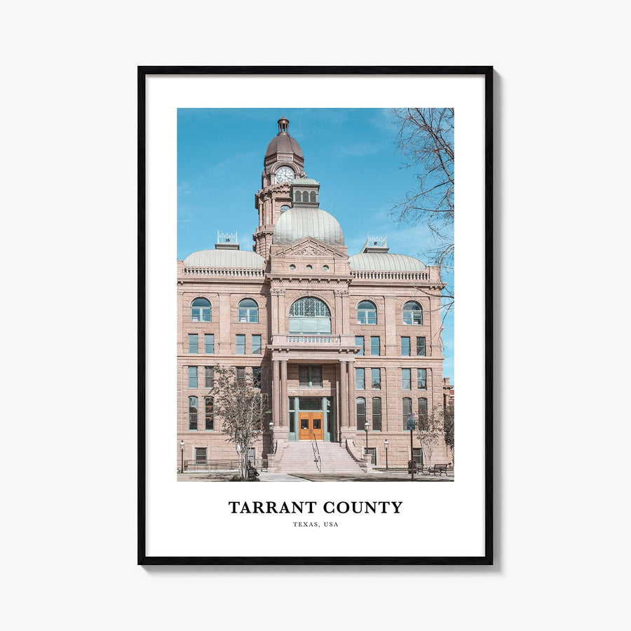 Tarrant County colorful classic poster of Texas, USA – vertical wall art, unframed print shown in interior mockup