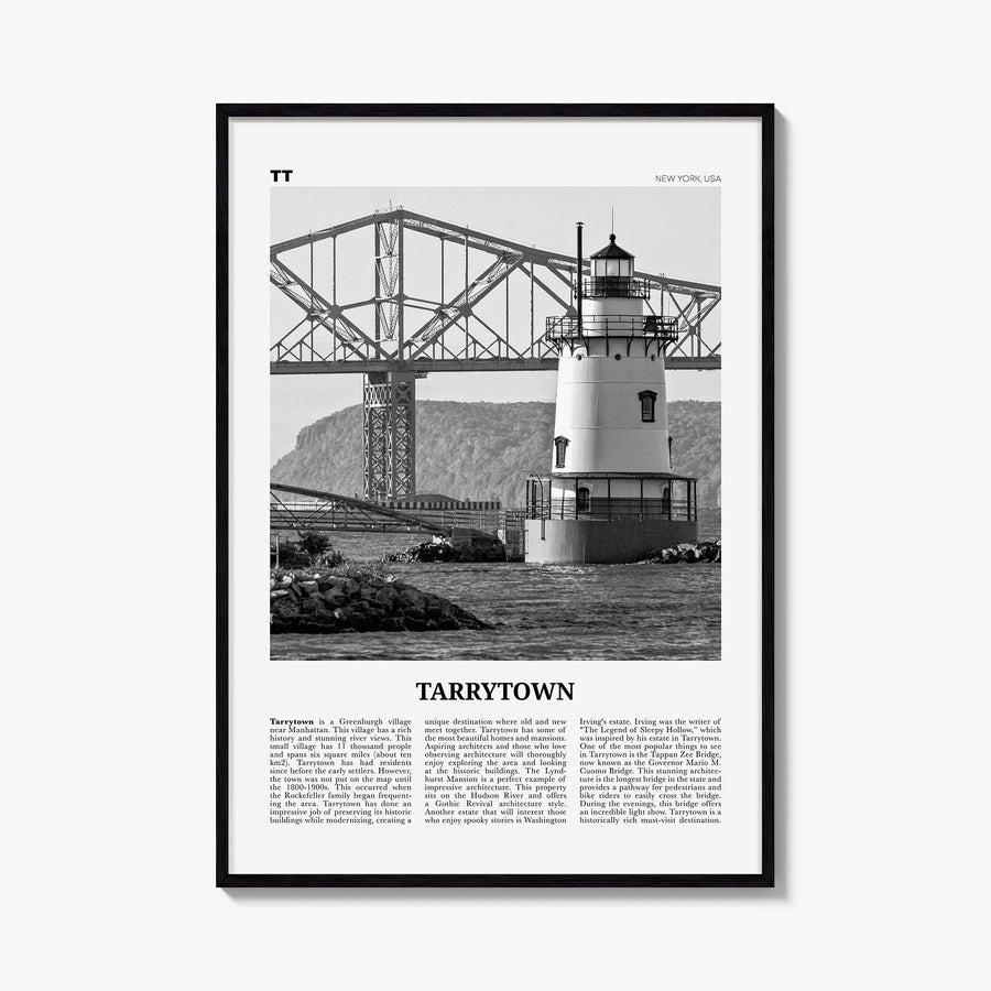 Tarrytown black & white newspaper poster of New York, USA – vertical wall art, unframed print shown in interior mockup