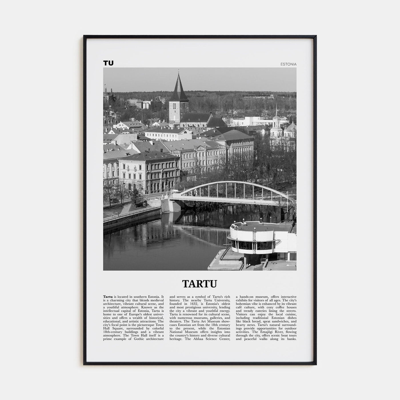 Tartu Poster Black Metal / 8x12 in Nbourhood Travel B&W Poster