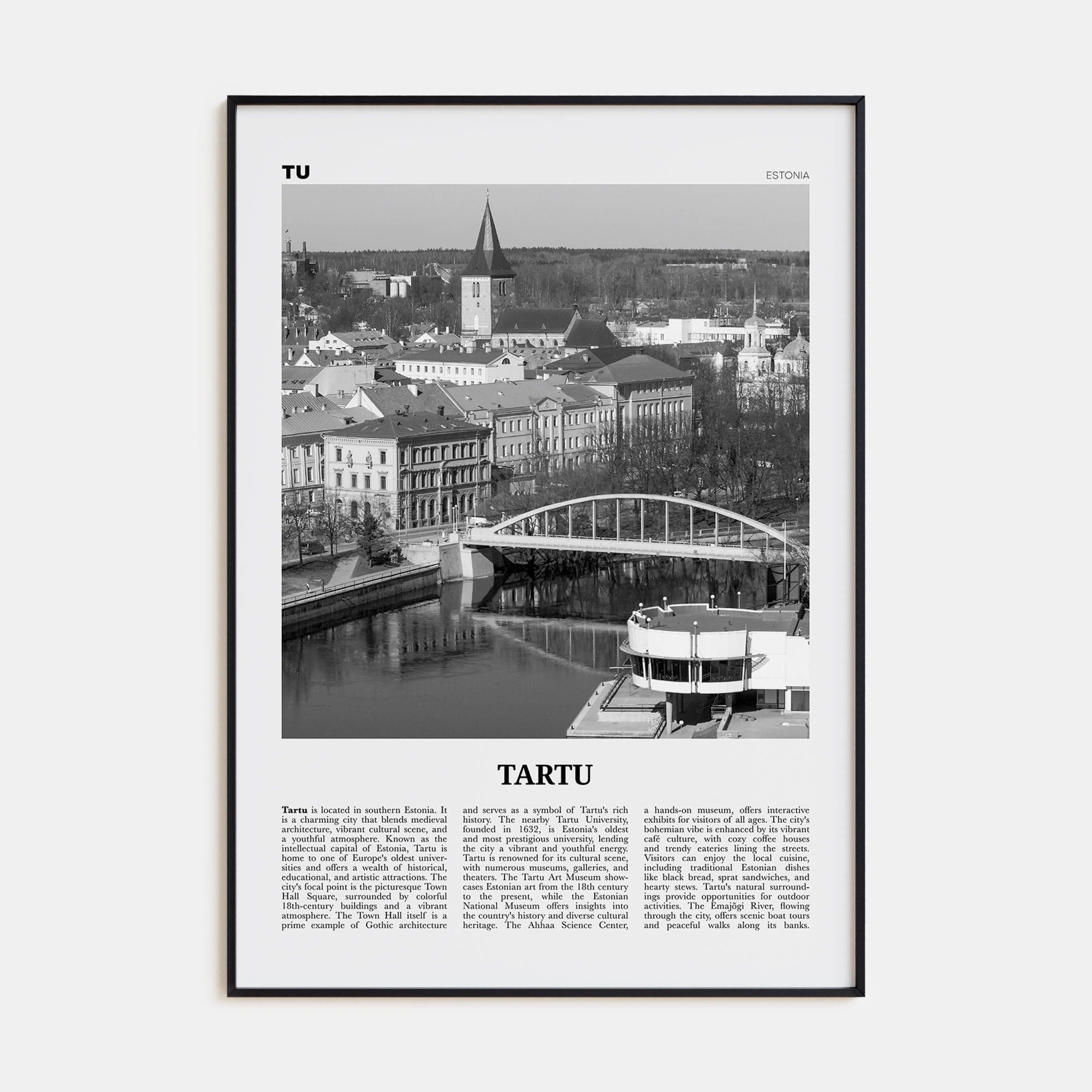 Tartu Poster Black Metal / 8x12 in Nbourhood Travel B&W Poster