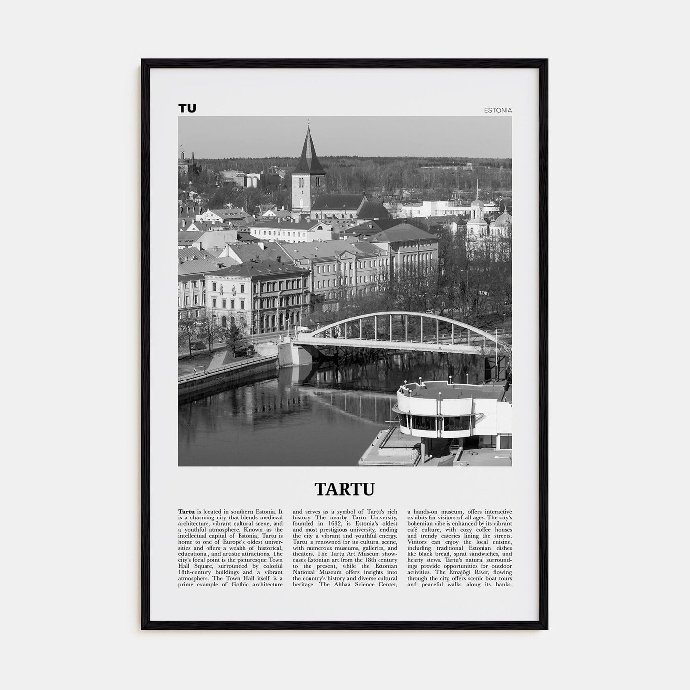 Tartu Poster Black Wood / 8x12 in Nbourhood Travel B&W Poster