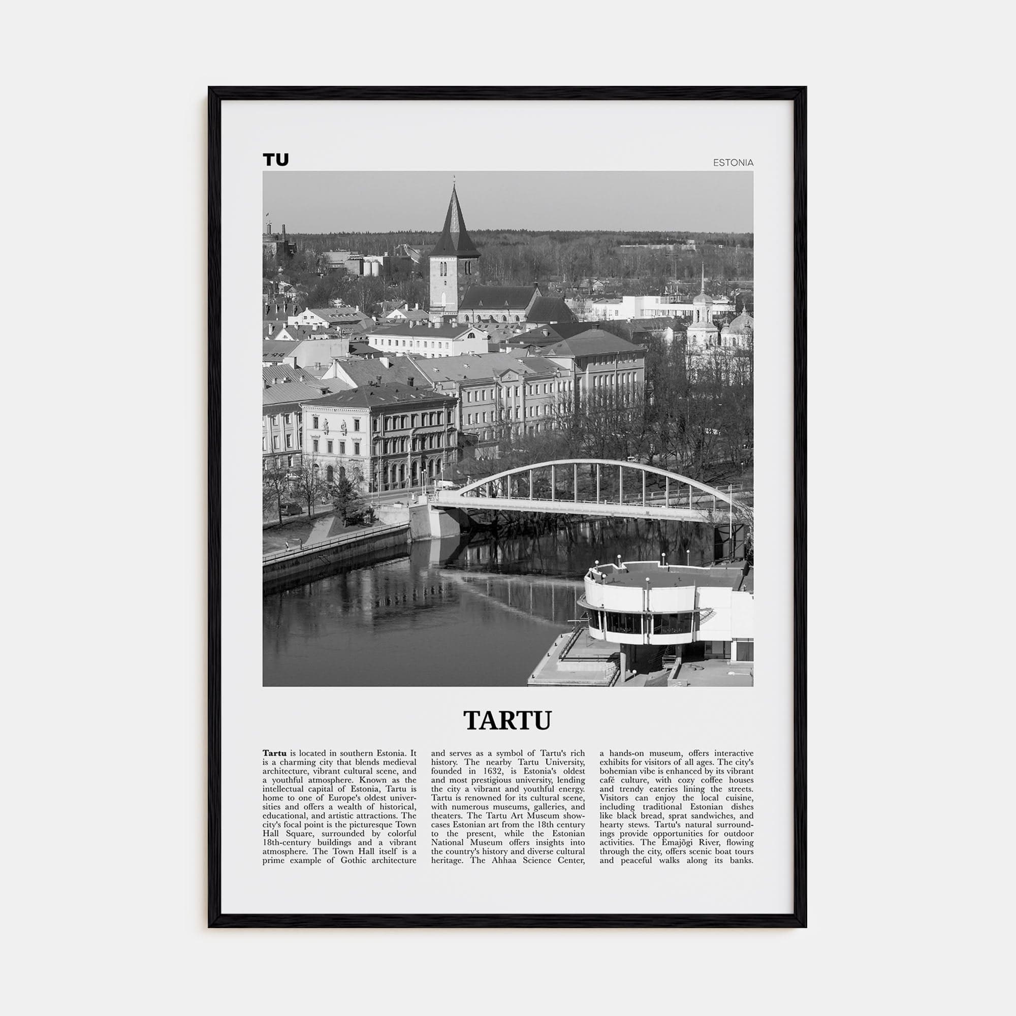 Tartu Poster Black Wood / 8x12 in Nbourhood Travel B&W Poster