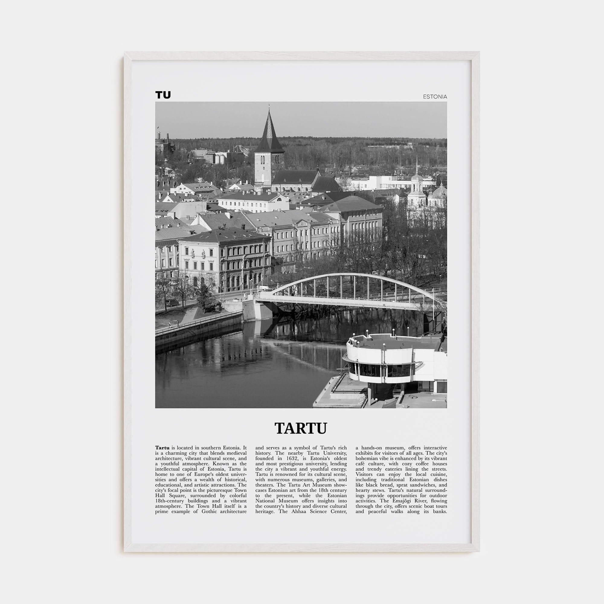 Tartu Poster White Wood / 8x12 in Nbourhood Travel B&W Poster