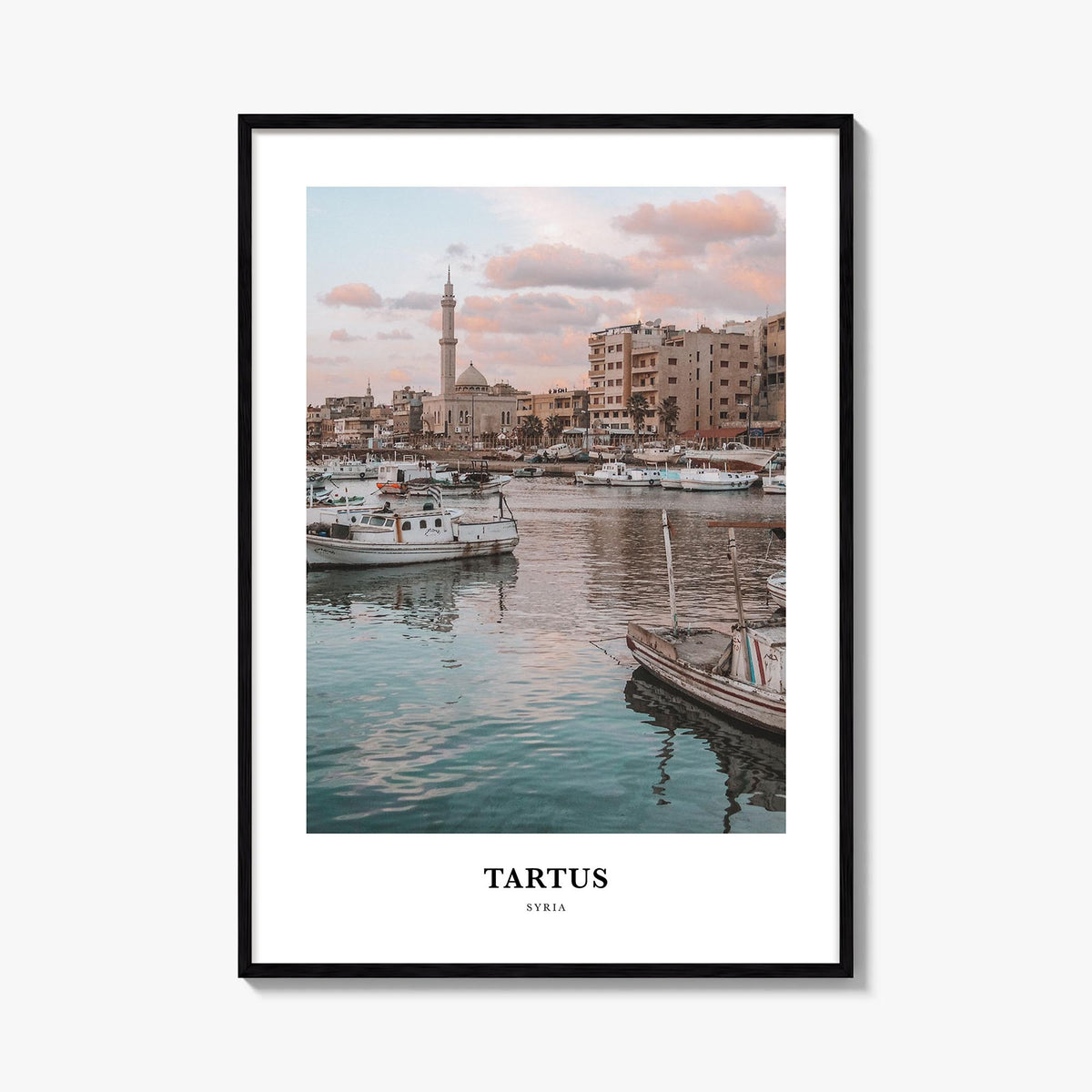 Tartus colorful classic poster of Syria – vertical wall art, unframed print shown in interior mockup
