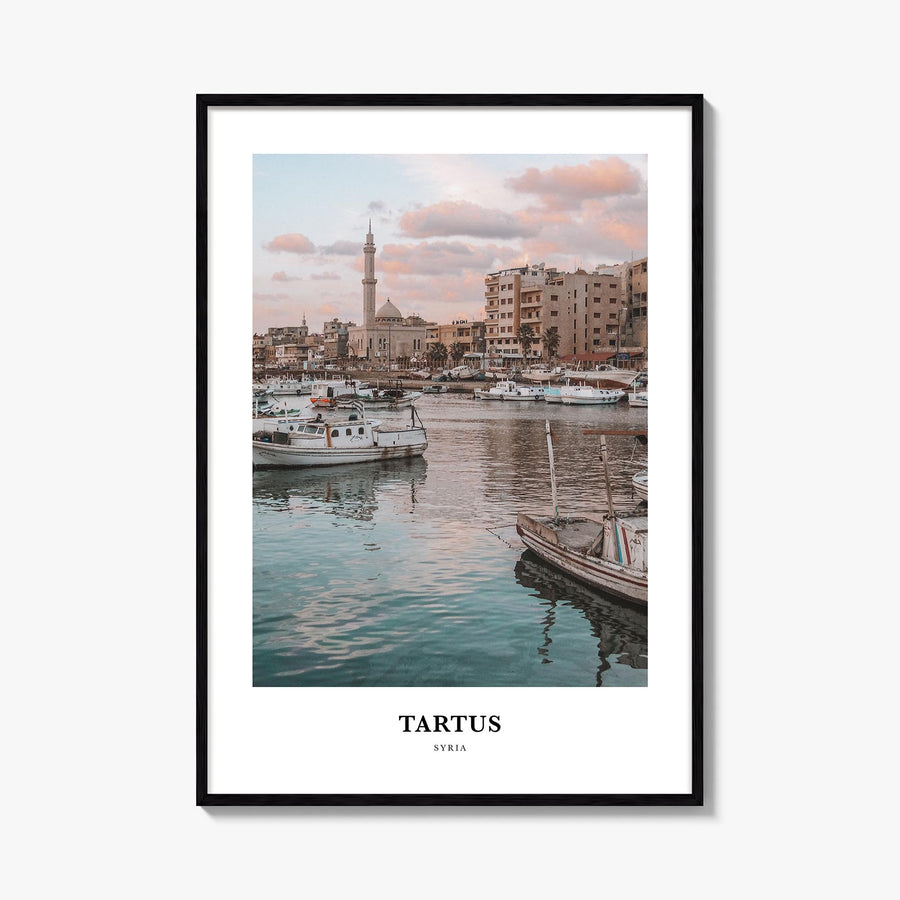 Tartus colorful classic poster of Syria – vertical wall art, unframed print shown in interior mockup