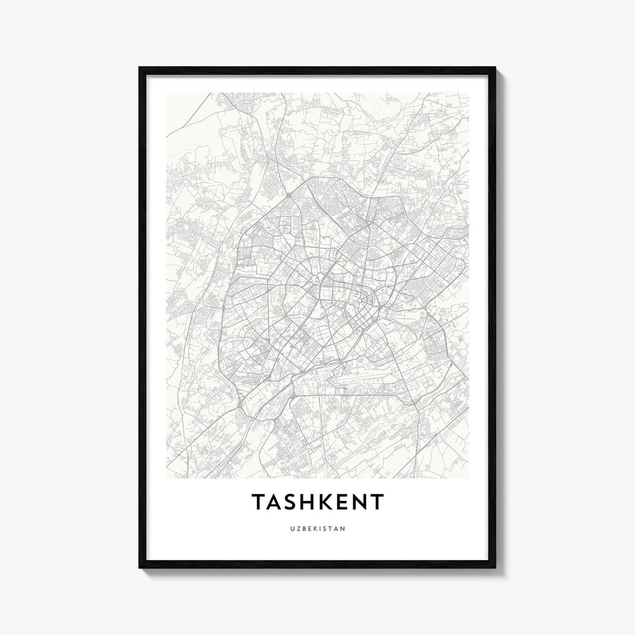 Tashkent black & white map poster of Uzbekistan – vertical wall art, unframed print shown in interior mockup