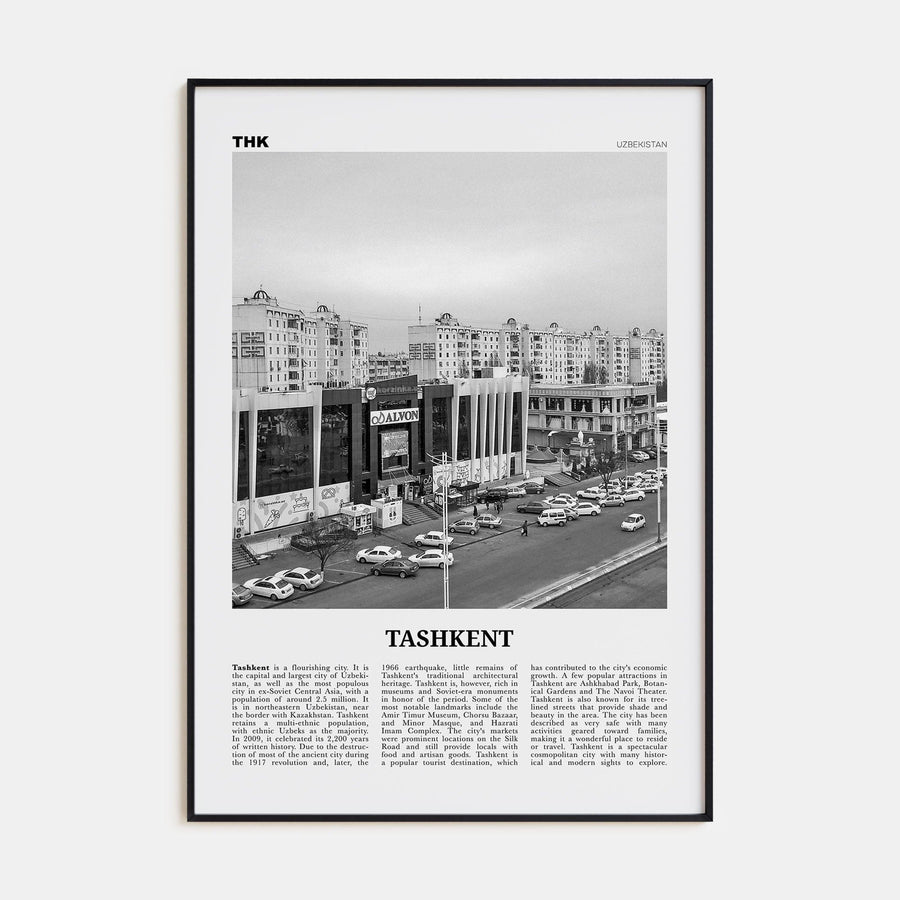 Tashkent Poster Black Metal / 8x12 in Nbourhood Travel B&W Poster