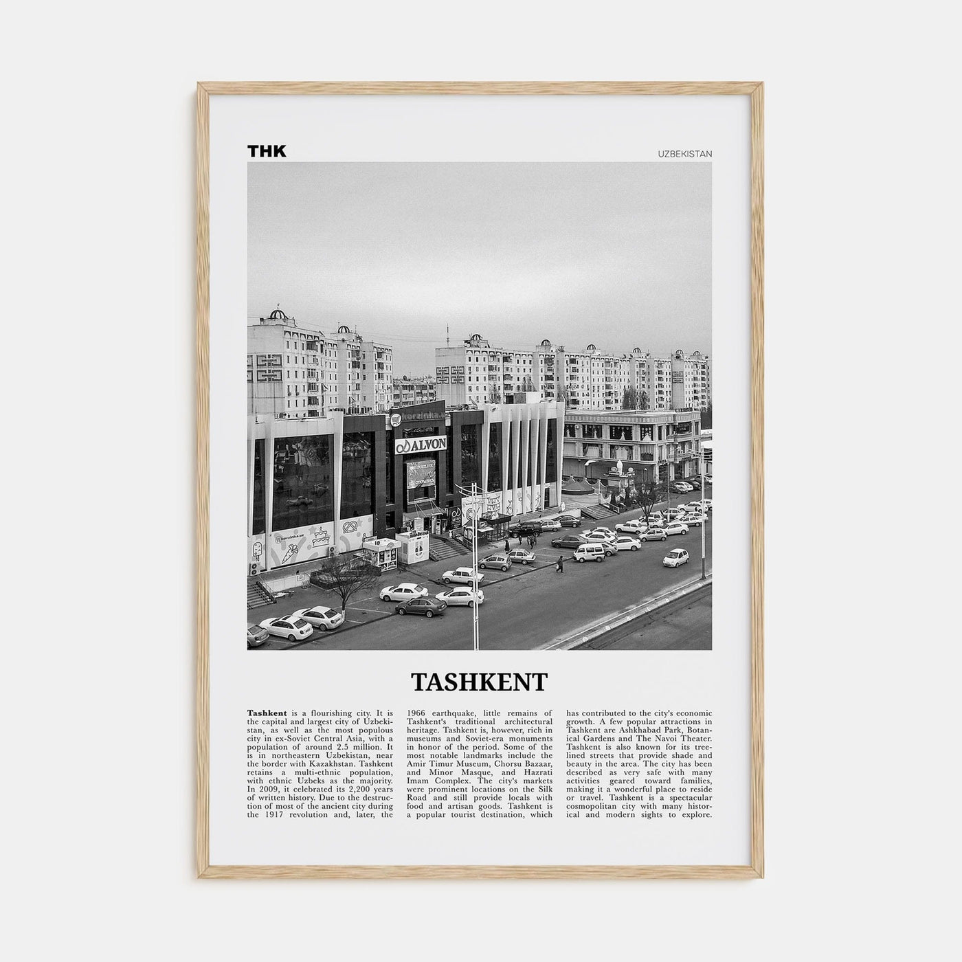 Tashkent Poster Natural Wood / 8x12 in Nbourhood Travel B&W Poster