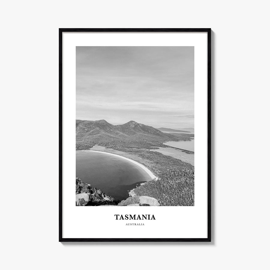 Tasmania no. 2 black & white classic poster of Australia – vertical wall art, unframed print shown in interior mockup