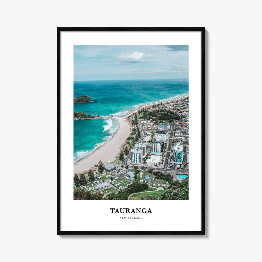 Tauranga colorful classic poster of New Zealand – vertical wall art, unframed print shown in interior mockup