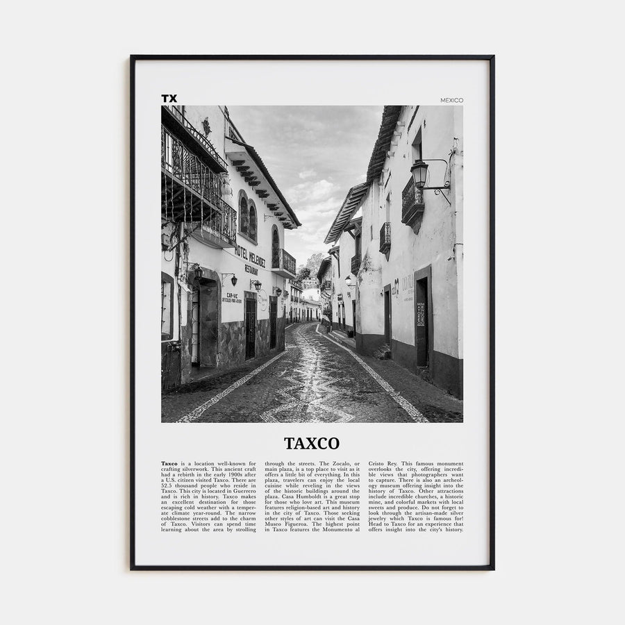 Taxco Poster Black Metal / 8x12 in Nbourhood Travel B&W Poster