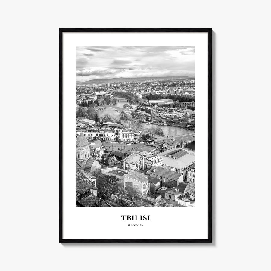 Tbilisi black & white classic poster of Georgia – vertical wall art, unframed print shown in interior mockup