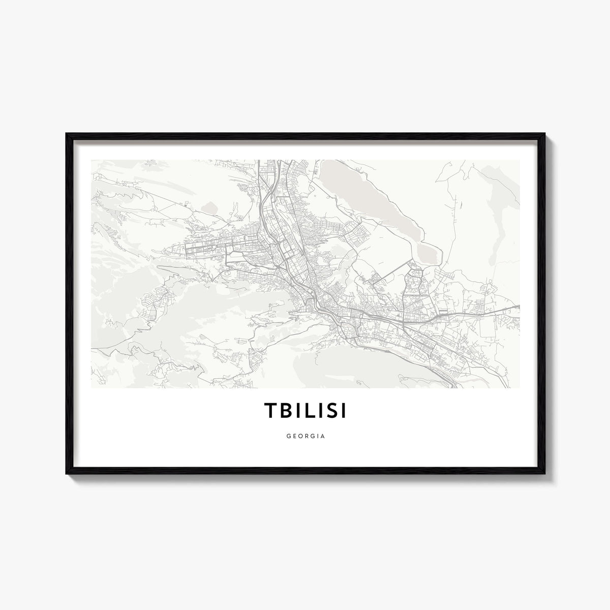 Tbilisi black & white map poster of Georgia – horizontal wall art, unframed print shown in interior mockup