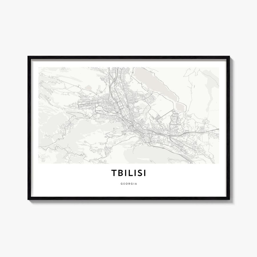 Tbilisi black & white map poster of Georgia – horizontal wall art, unframed print shown in interior mockup