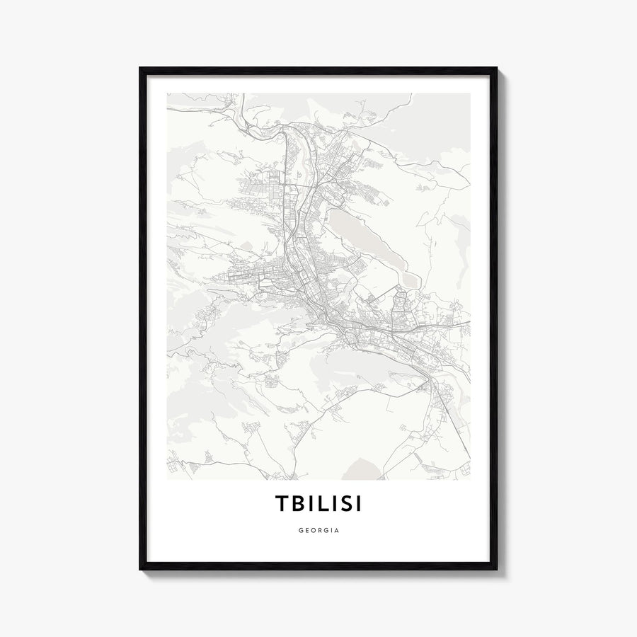 Tbilisi black & white map poster of Georgia – vertical wall art, unframed print shown in interior mockup