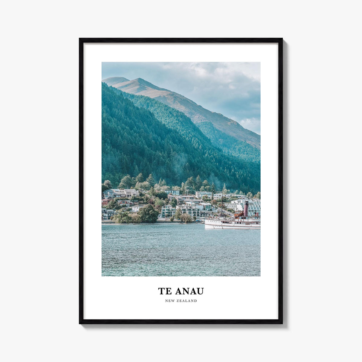 Te Anau colorful classic poster of New Zealand – vertical wall art, unframed print shown in interior mockup