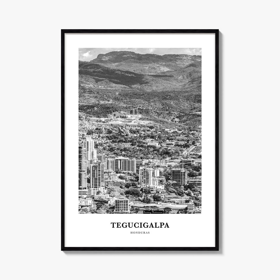 Tegucigalpa black & white classic poster of Honduras – vertical wall art, unframed print shown in interior mockup