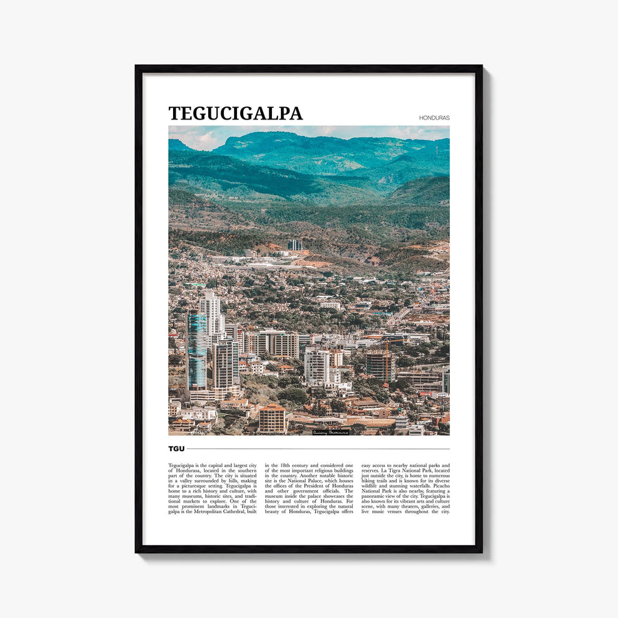 Tegucigalpa colorful travel poster of Honduras – vertical wall art, unframed print shown in interior mockup