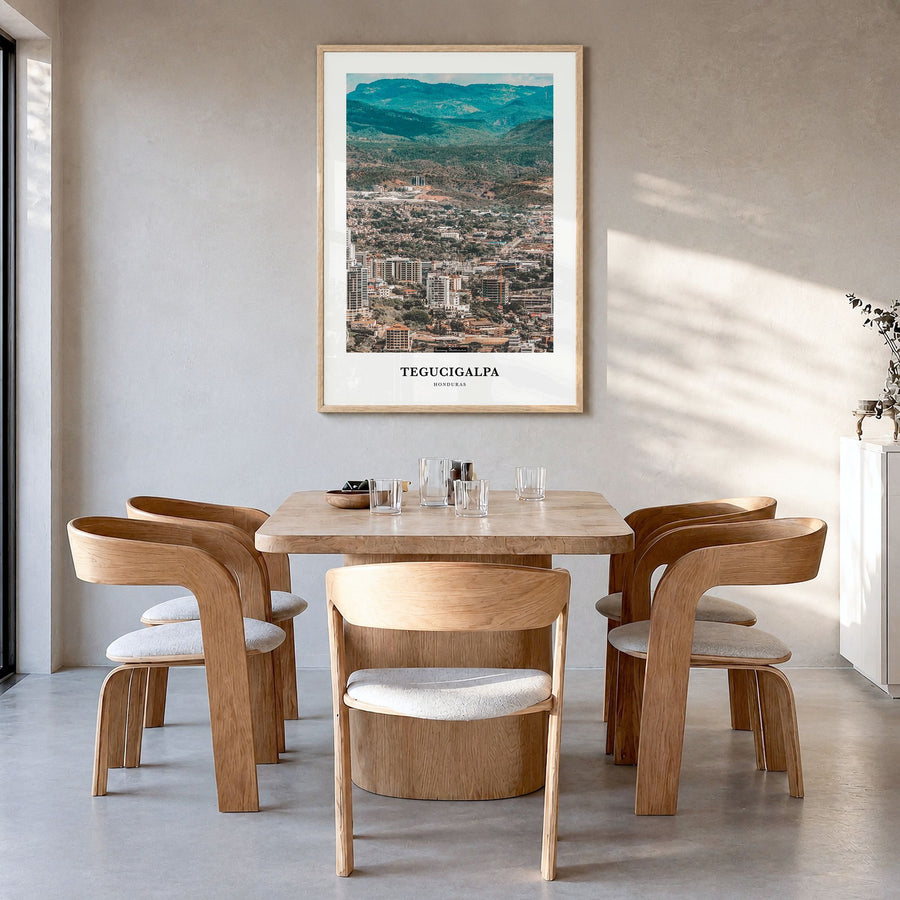 Tegucigalpa Classic Poster in a natural wood frame, hanging in a dining room