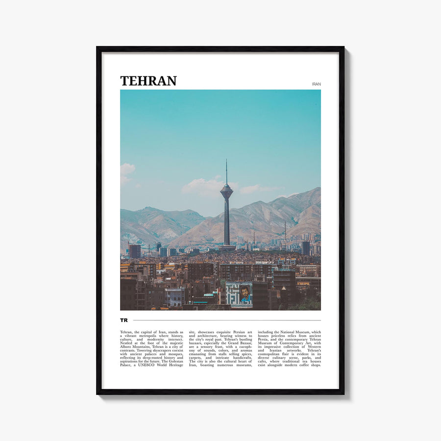 Tehran colorful travel poster of Iran – vertical wall art, unframed print shown in interior mockup