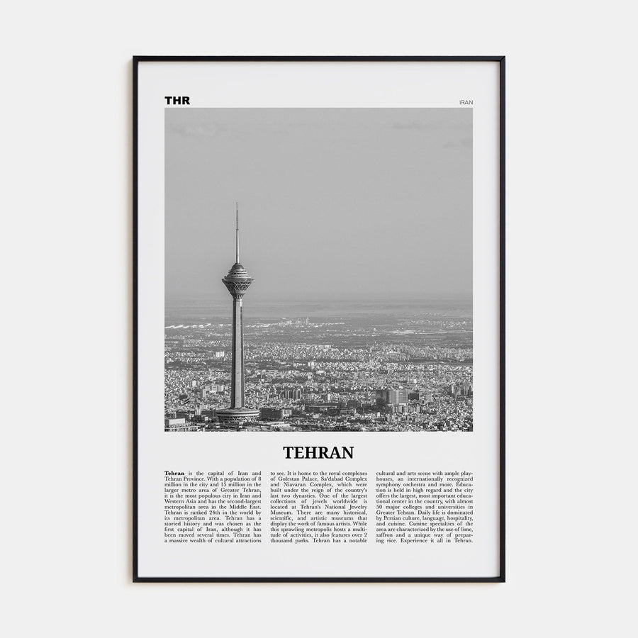 Tehran Poster Black Metal / 8x12 in Nbourhood Travel B&W Poster