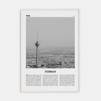 Tehran Poster White Wood / 8x12 in Nbourhood Travel B&W Poster