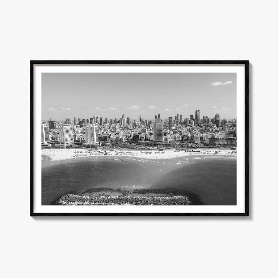 Tel Aviv black & white photo poster of Israel – horizontal wall art, unframed print shown in interior mockup