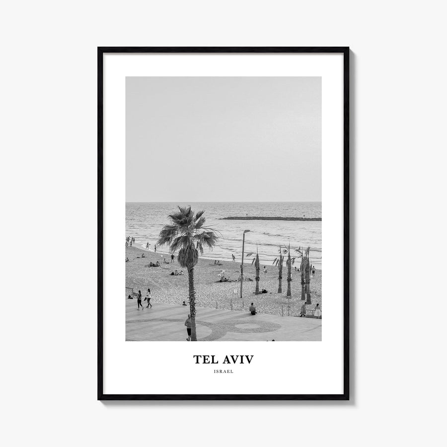 Tel Aviv no. 1 black & white classic poster of Israel – vertical wall art, unframed print shown in interior mockup