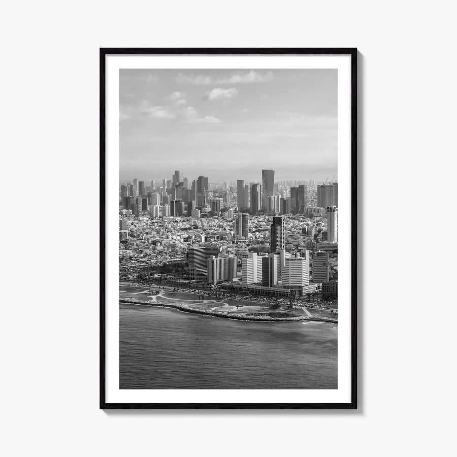 Tel Aviv no. 1 black & white photo poster of Israel – vertical wall art, unframed print shown in interior mockup