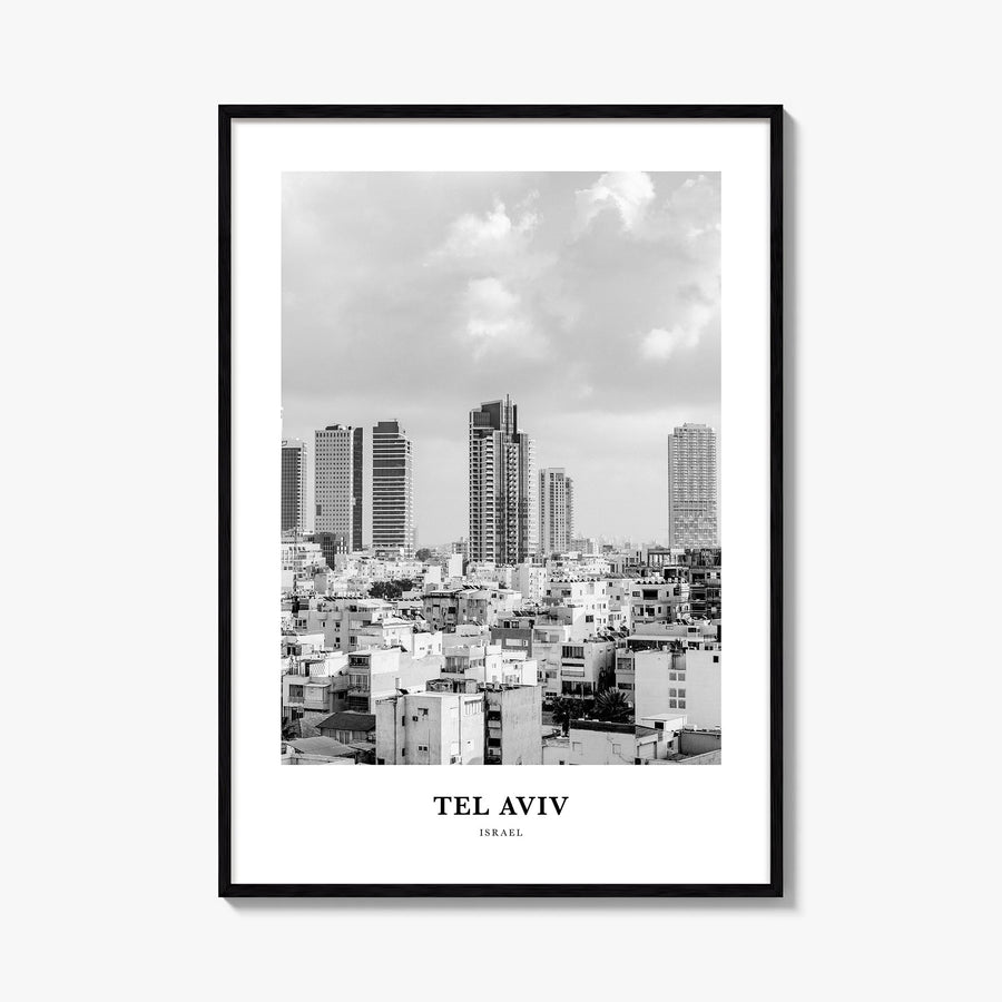 Tel Aviv no. 2 black & white classic poster of Israel – vertical wall art, unframed print shown in interior mockup