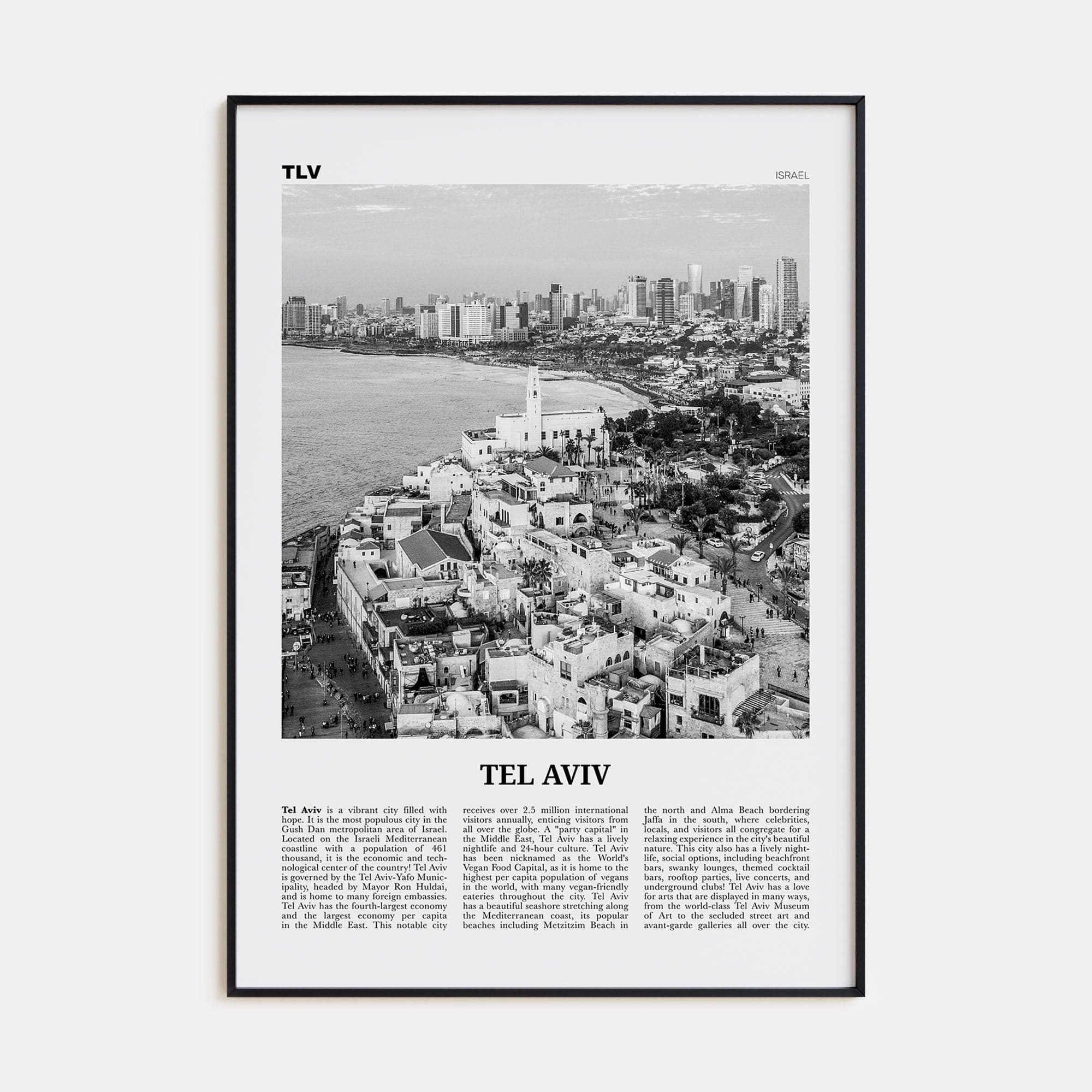 Tel Aviv No 2 Poster Black Metal / 8x12 in Nbourhood Travel B&W Poster