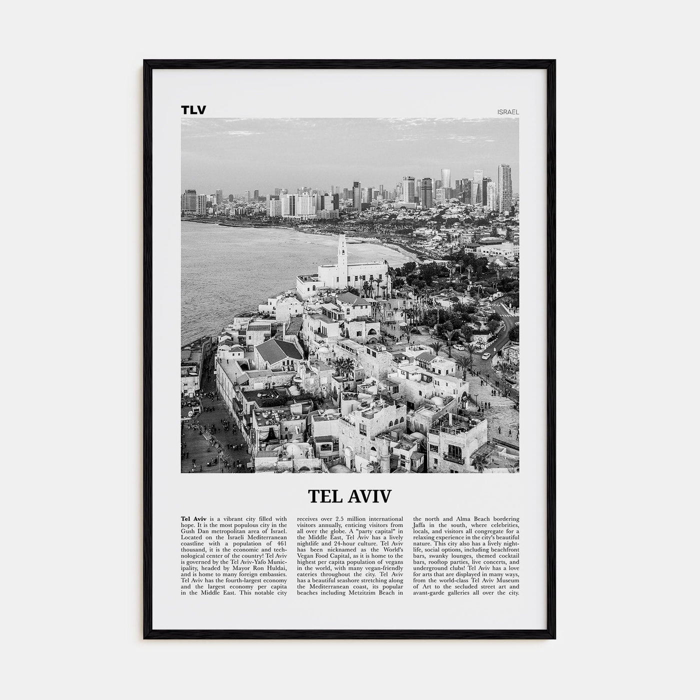 Tel Aviv No 2 Poster Black Wood / 8x12 in Nbourhood Travel B&W Poster