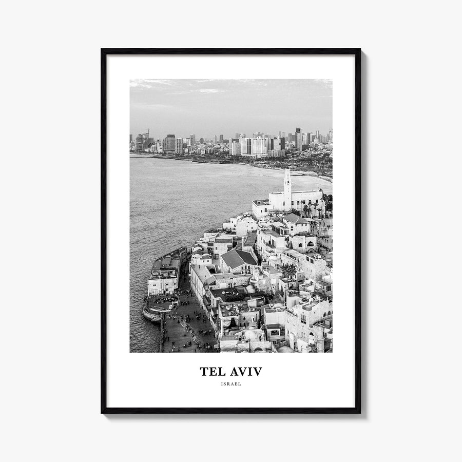 Tel Aviv no. 3 black & white classic poster of Israel – vertical wall art, unframed print shown in interior mockup